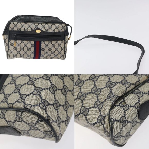 GUCCI GG Supreme Sherry Line Shoulder Bag PVC Navy Gold 14 02 005 Auth BA1764 - Picture 14 of 15